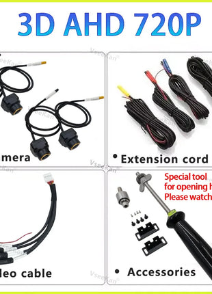 360 Car camera For android auto 360 panoramic system 8K 3D AHD1080P 720p Camera Night Vision with camera dedicated hole opener - Riparo82