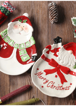 Piatto in ceramica tridimensionale dipinto a mano in pino di Babbo Natale Stoviglie da dessert per colazione natalizia Design unico di frutta - riparo82