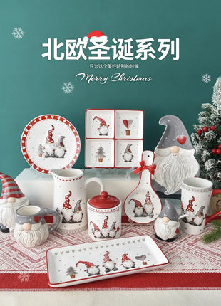 Set di posate in ceramica di babbo natale creativo nordico piatto per la cena in ceramica piatto per snack tazza per teiera per la casa barattolo sigillato regalo di natale - riparo82
