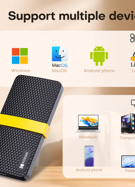 NUOVO Kodak X200 SSD portatile 1TB USB 3.1 Tipo C Disco rigido esterno 512GB 256GB Unità a stato solido per laptop MacBook PC