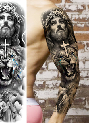 1 Sheet Full Arm Evil Witch Vampire Temporary Tattoos Sleeve Halloween Scary Skull Tatoo Waterproof Horrible Fake Tattoo Sticker - Riparo82