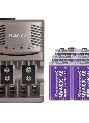 Batteria ricaricabile PALO 6F22 9V Ni-MH Batterie 9 V 300mAh Batteria da 9 volt a bassa autoscarica a 9 volt con caricabatterie intelligente - riparo82