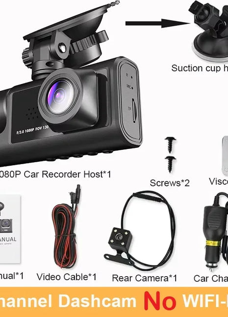 3 Lens Car DVR Camera HD 1080P Inside Vehicle Dash Cam Three Way Front and Rear DVRs Recorder Video Registrator Dash Camcorder - Riparo82