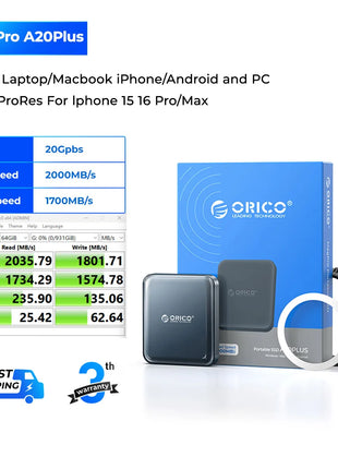 ORICO SSD esterno magnetico da 1 TB, registrazione e negozio HDR 4K ProRes, trasmissione e archiviazione stabili da 2000 MB/s, stato solido portatile