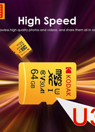 Scheda MicroSD KODAK Scheda di memoria rossa Class10 32GB 64GB 128GB 256GB U3 4K Memoria Flash ad alta velocità Schede Flash TF per il telefono