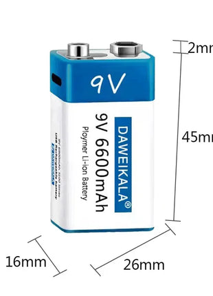 Nuova batteria ricaricabile veloce agli ioni di litio da 9 V 6600 mah Teyt-c Interfaccia USB batteria 9 V multimetro microfono al litio Giocattolo + cavo - riparo82