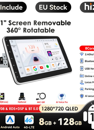 4G Universal 1 Din Car Multimedia Player 360 Rotatable Screen Autoradio Stereo Navi GPS WiFi Auto Radio Android Video Player Map - Riparo82