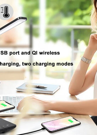 LED Desk Lamp, Office Table Lamp with Wireless Charger, Suitable for Home, Office Dimmable Desk Lamp, with USB Charging Port - Riparo82