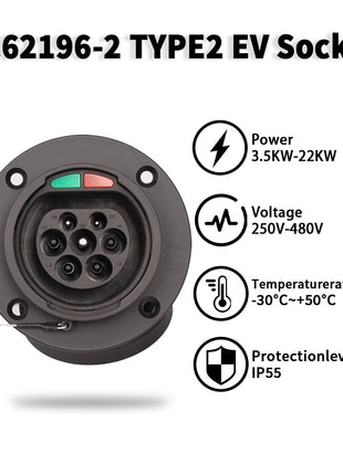 Type2 EV Socket 16A/32A 250V/480V electric vehicle Charging socket With protective cover for IEC 62196 Charger type2 Socket - Riparo82