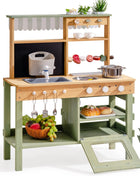 ROBUD Fango Cucina da esterno in legno massello Cucina da gioco con griglia per barbecue Rubinetto per lavello rimovibile Giocattoli Monteeori per bambini dai 3 anni in su - riparo82