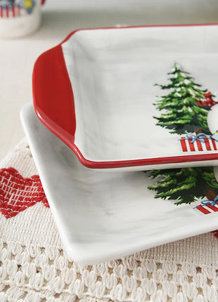 Piatto in ceramica natalizia Piatto da pranzo rettangolare in rilievo creativo di Babbo Natale Piatto da dessert per torta occidentale Stoviglie da cucina - riparo82