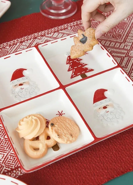 Vassoio in ceramica natalizio creativo Piatto piano a quattro sezioni Piatto da portata per alimenti Snack Frutta Piatto portaoggetti per la casa Stoviglie - riparo82