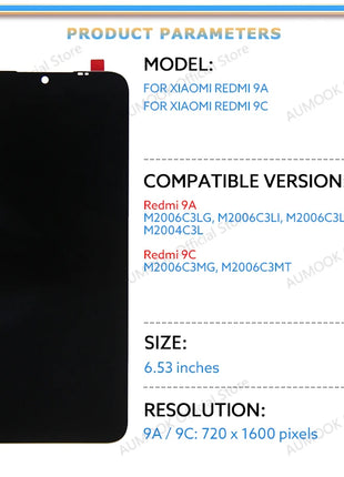 6.53 "IPS LCD Per Xiaomi Redmi 9A 9C Display LCD Touch Screen Digitizer Assembly M2006C3LG M2006C3MG LCD Parti di Ricambio - riparo82