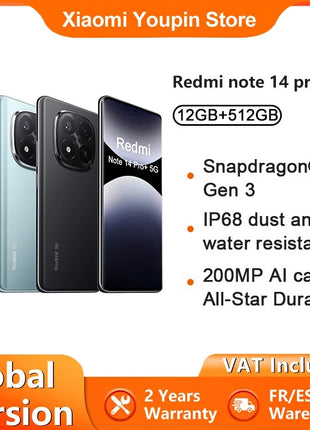 Global Version Xiaomi Redmi Note 14 Pro Plus 5G Smartphone 200MP AI Camera Snapdragon 7s Gen 3 NFC 120W 5110mAh Battery - Riparo82
