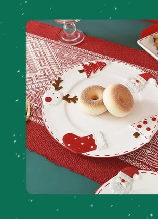 Piatto natalizio in ceramica Piatto rotondo creativo in rilievo di Babbo Natale Piatto da pranzo occidentale Torta Piatto da dessert Piatto da tavola natalizio - riparo82