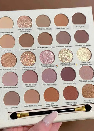 25-Color Eyeshadow Palette Earth Tones Matte & Shimmer Autumn Winter Low Saturation Orange Brown Makeup with Brush