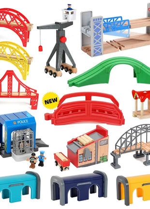 Tutti i tipi di binari del treno in legno Accessori Binari ferroviari in legno di faggio Ponte in legno Tunnel adatto per binari in legno Giocattoli per bambini - riparo82