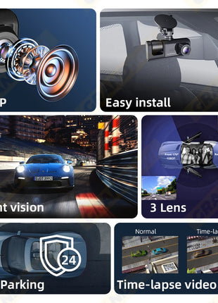Dash Cam for Cars WIFI APP Car DVR 3 Channel Front Camera Video Recorder Rear View Camera for Vehicle Black Box Car Assecories - Riparo82