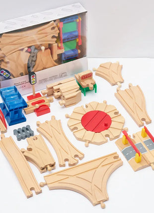 Set di binari ferroviari in legno Pacchetto di espansione Blocchi di costruzione fai-da-te Accessori Tracce adatte per binari in legno Biro Giocattoli educativi per bambini - riparo82