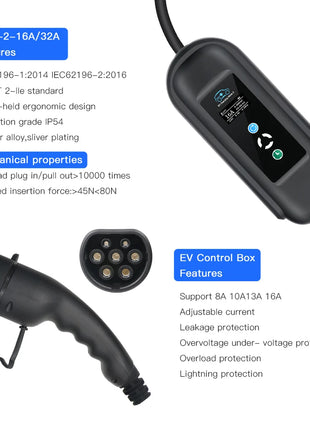 Portable 11KW 16A EV Portable Charger Type2 IEC62196-2 EVSE Charging Box Electric Vehicle PHEV Cars Charger CEE Plug 5M Cable - Riparo82