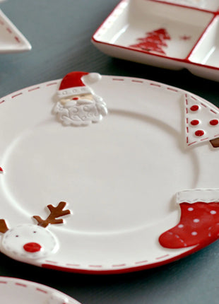 2025 Nuovo set di posate in ceramica dipinta a mano di Natale Piatto da bistecca di Natale carino Piatto piatto colorato sottosmalto in rilievo - riparo82