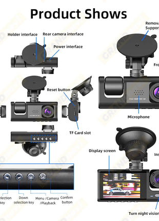 Dash Cam for Cars WIFI APP Car DVR 3 Channel Front Camera Video Recorder Rear View Camera for Vehicle Black Box Car Assecories - Riparo82