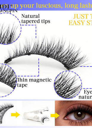 1 Pair Magnetic False Eyelashes Handmade 3D Natural False Eyelashes Reusable Magnetic Eyelashes Tweezers Set Makeup Tools - Riparo82