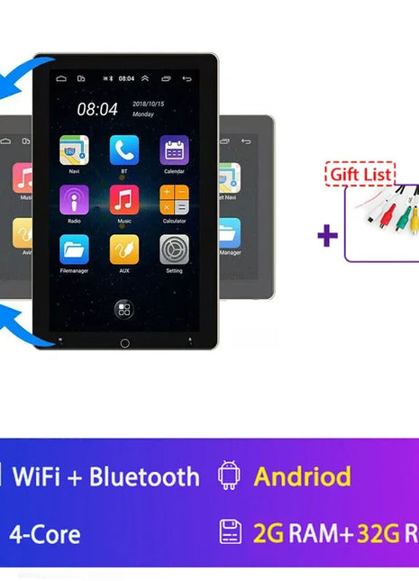 4G+64G Android 14 Car Stereo Video Multimidia Radio Player 10.1 Inch Universal Autoradio GPS Electric Rotatable Touch Screen - Riparo82