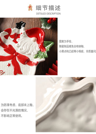 Piatto in ceramica tridimensionale dipinto a mano in pino di Babbo Natale Stoviglie da dessert per colazione natalizia Design unico di frutta - riparo82