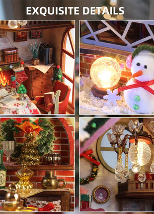 Casa calda per la notte di Natale - Kit fai da te per casa delle bambole in miniatura con carillon, decorazioni per il desktop, regalo creativo (scatola dei colori inglese)