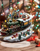 Set unici di case del villaggio di Natale, figurine di visualizzazione del treno rotante, musica luminosa a LED, decorazione natalizia a batteria