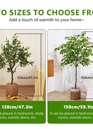 120cm/150cm Artificial Lemon Tree Artificial Tree With Fruit Fake Bonsai Plant Plastic Potted Plant Christmas Home Garden Decor