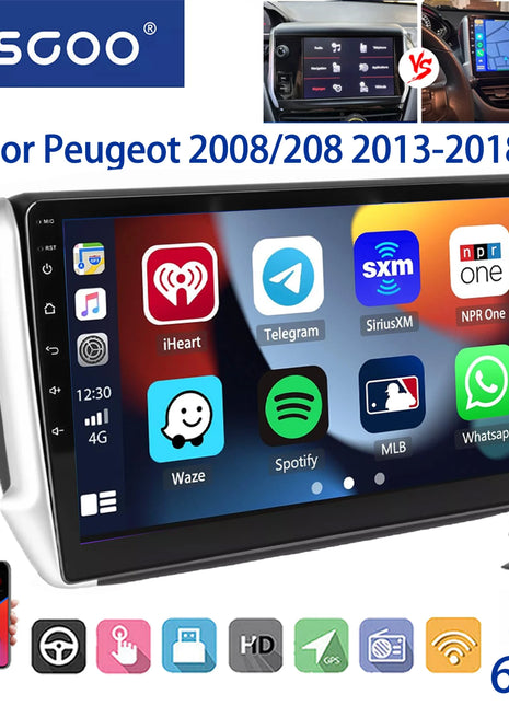 ESSGOO Android 14 For Peugeot 208 12-18 10"Display Car Stereo Radio GPS Navi Carplay Android Auto Wifi BT FM RDS Mirror Link SWC - Riparo82