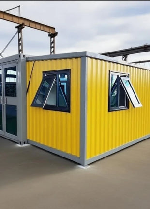 Rivestimento in legno Contenitore Casa Grandi finestre di vetro Cabina modulare prefabbricata Soggiorno all'aperto Casa Vacanza Casa Soggiorno in famiglia Prendisole