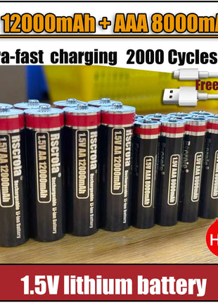 Batterie ricaricabili AA12000mAh AAA 8000mAh ad alta capacità Batterie ricaricabili AA agli ioni di litio Batteria AAA con cavo USB-C - riparo82