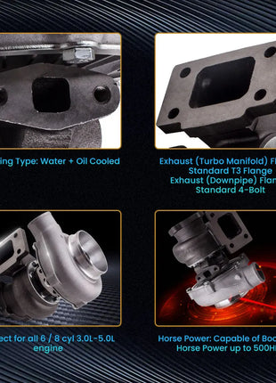 GT3076R GT3037 GT30 T3 4-BOLT Flange 500HP Turbo Charger 0.6 A/R 0.82 Turbine  universal Turbo Charger 500BHP Water Cold