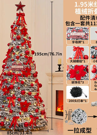 1.5M-2.25M Albero di Natale Allungabile PVC Floccato Albero di Natale Premium Denso Pino Artificiale Salvaspazio Pieghevole Ornamenti natalizi