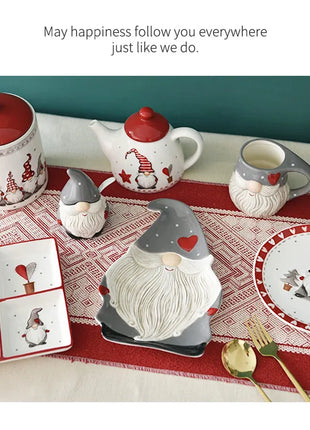 Set di posate in ceramica di babbo natale creativo nordico piatto per la cena in ceramica piatto per snack tazza per teiera per la casa barattolo sigillato regalo di natale - riparo82