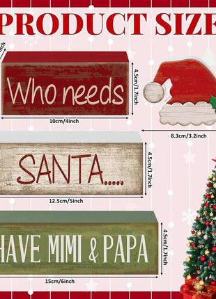 4 pezzi di cappello da Babbo Natale in legno, decorazioni da tavolo, vassoi a più livelli, decorazioni rustiche per il centro del tavolo di Natale con cartelli a blocchi, decorazioni natalizie - riparo82