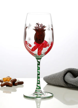 Bicchiere da vino con stampa natalizia Decorazioni natalizie Calice da vino rosso Disegno creativo a mano dipinto Home Party Festival Tazze Bar Set da vino - riparo82