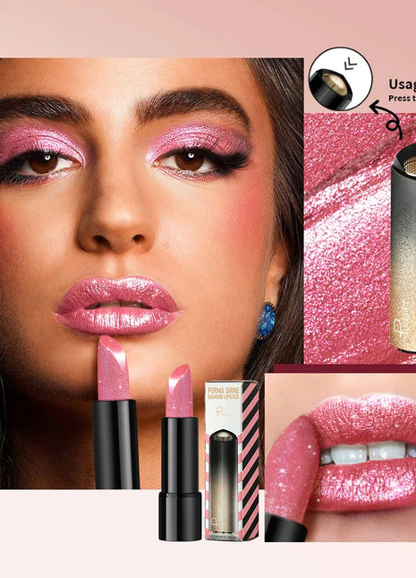 1 PC Glitter Lipstick, a pressable pearlescent lipstick, is very shiny like crushed diamond particles, smooth and long-lasting, - Riparo82