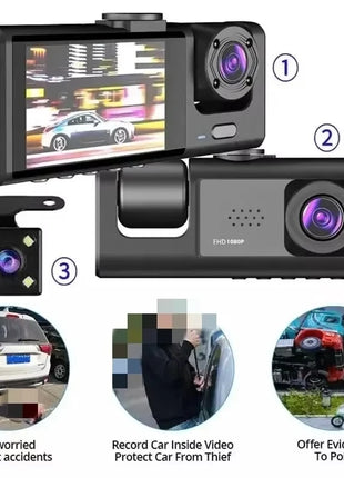 3 Channel Car DVR HD 1080P 2/3-Lens Inside Vehicle Dash CamThree Way Camera DVRs Recorder Video Registrator Dashcam Camcorder - Riparo82