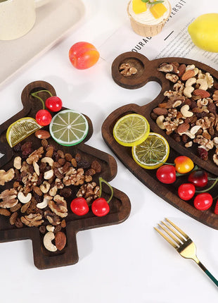 Simpatico vassoio per stoviglie natalizie, piatto da frutta in legno per albero di Natale, piatto in legno per scomparto per torte e dessert - riparo82