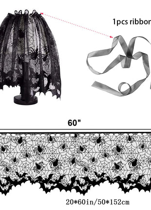 Halloween Decoration Black Spider Web Tablecloth Lace Table Runner Fireplace Cover Halloween Party Home Decor Haunted House Prop - Riparo82