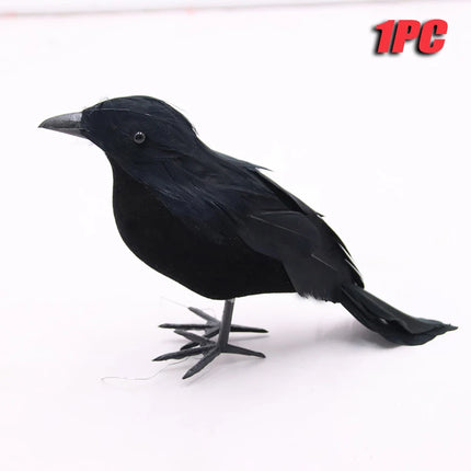 6PCS Black Feather Crow Halloween Props Mock Crow Spooky Feather Decoration Props Halloween Party Scary Animal Horror Props