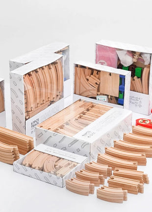 NUOVO Set di binari in legno Pacchetto di espansione per binari in legno di faggio Set di binari ferroviari adatti per tutte le marche Treni Giocattoli per regali per bambini