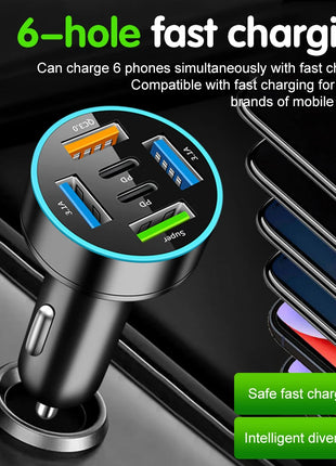 250W 5 Ports Car Charger Fast Charging PD QC3.0 USB C Car Phone Charger Adapter With Voltage For iPhone Samsung Huawei Xiaomi - Riparo82