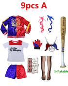 Top Quality Girls Suicide Harley Quinn Costumi Cosplay Squad Monster Giacca cucita Pantaloni Imposta Costume di Halloween