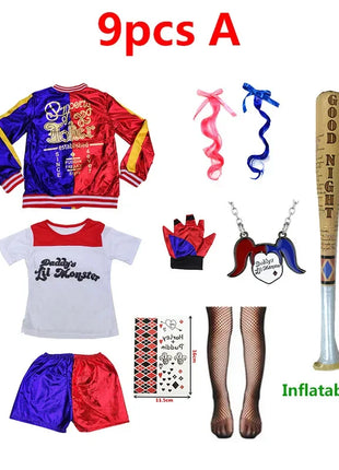 Top Quality Girls Suicide Harley Quinn Costumi Cosplay Squad Monster Giacca cucita Pantaloni Imposta Costume di Halloween