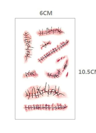 10pcs Halloween Bloody Wound Tattoo Stickers Trick Scary Waterproof Temporary Tattoo DIY Fake Tattoo Halloween Party Decoration - Riparo82